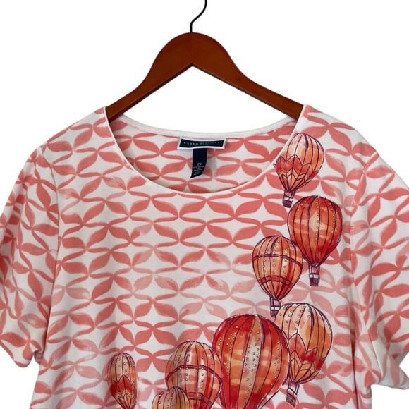 Cotton Blend Orange/Peach/Coral Graphic T-Shirt, Hot Air Balloon, Bling Size 2X - Picture 3 of 12
